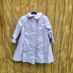 Rothschild Vtg Lavendar Long Coat Embroidered Floral Design & Rem Hood Girls 2T